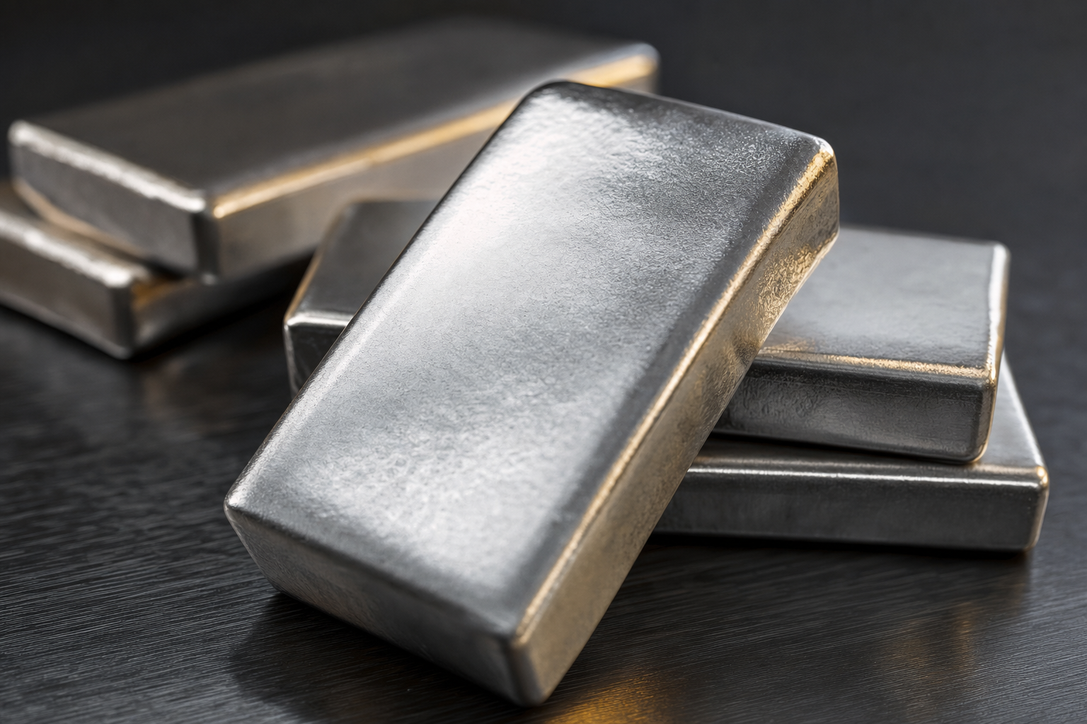 Gegossene 500 g Palladiumbarren mit silbrig-weißem Metallglanz auf dunklem Untergrund