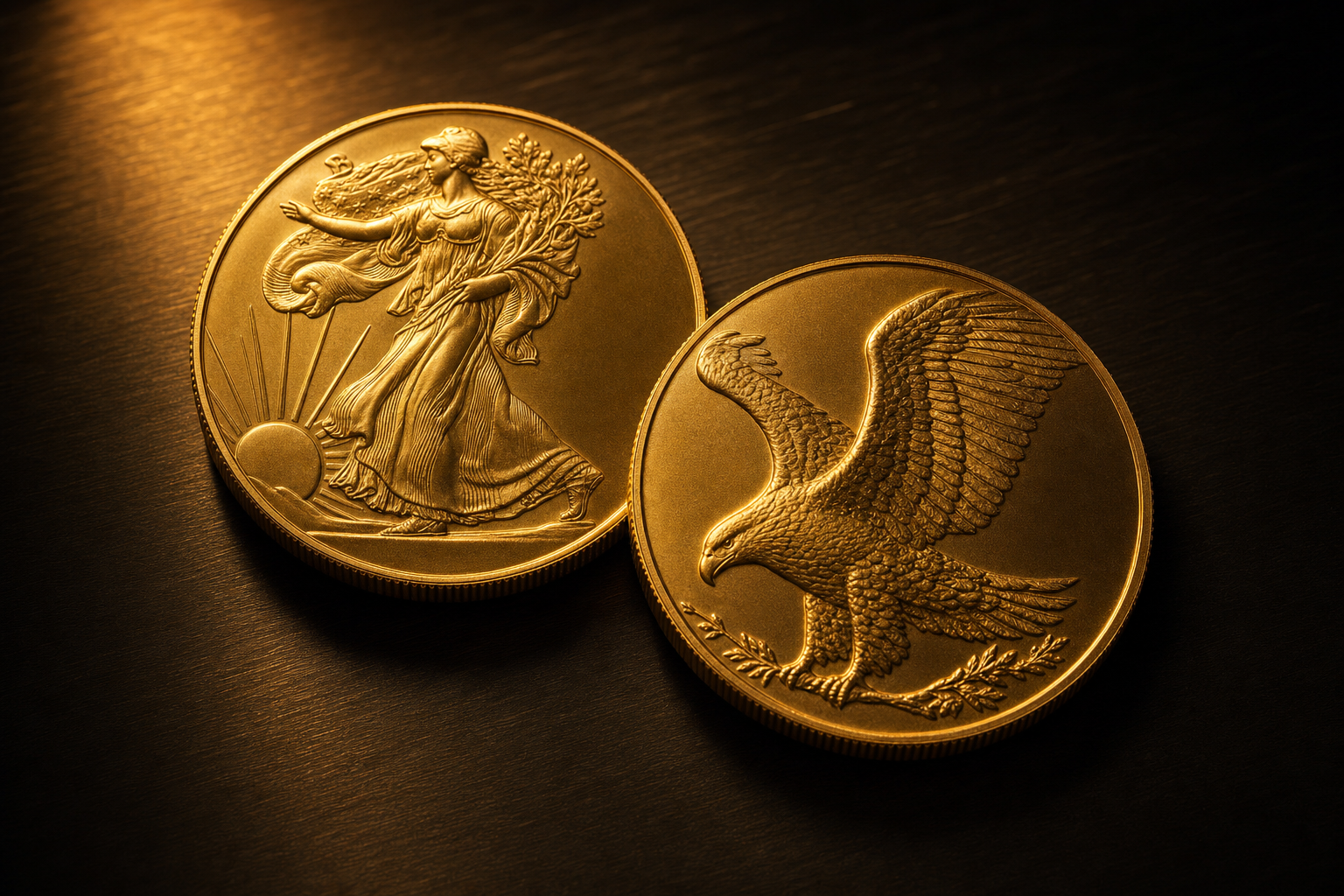 Amerikanische Anlagegoldmünze mit Walking-Liberty- und Adler-Motiv in Nahaufnahme