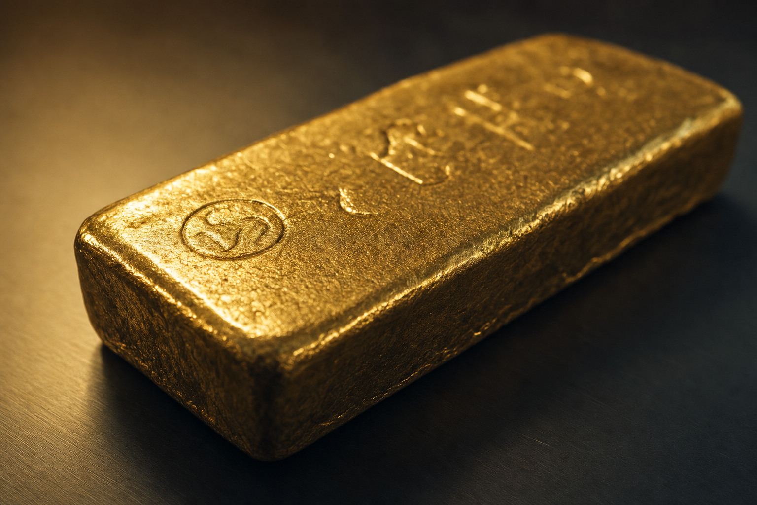 Historischer gegossener Goldbarren mit unregelmässiger Oberfläche und Stempelabdrücken