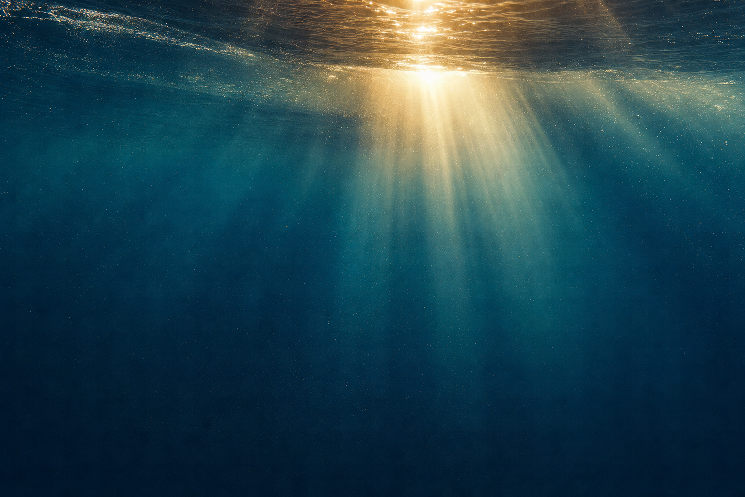 Sonnenlichtstrahlen fallen ins tiefblaue Meer und beleuchten die mystische Tiefsee