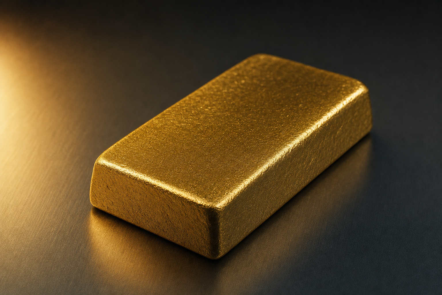 Gegossener 1 kg Goldbarren aus Feingold in cinematischer Nahaufnahme auf dunklem Untergrund