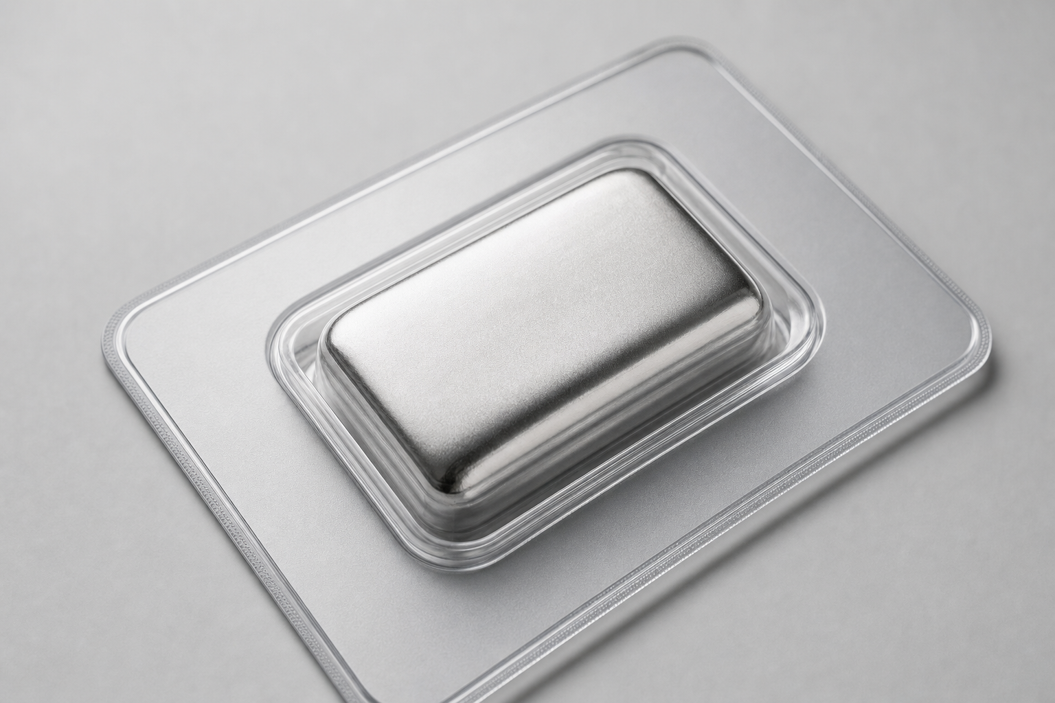 100 g Platinbarren in versiegelter Blisterverpackung mit integriertem Echtheitszertifikat