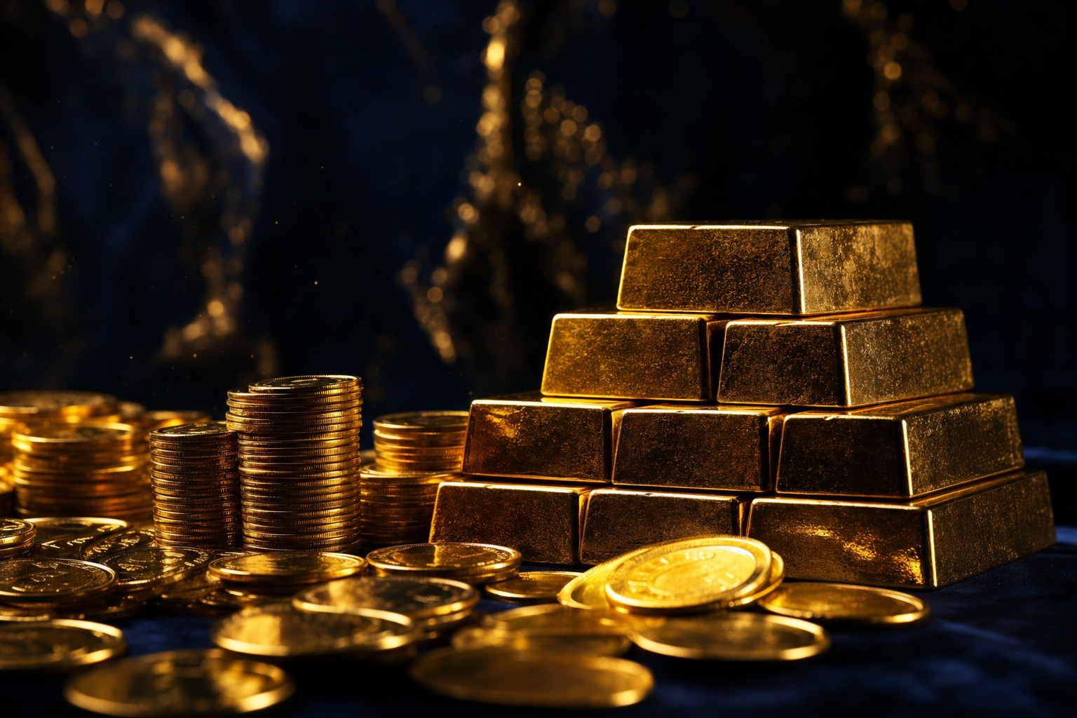 Goldbarren und Goldmünzen als Symbol für Vermögensschutz