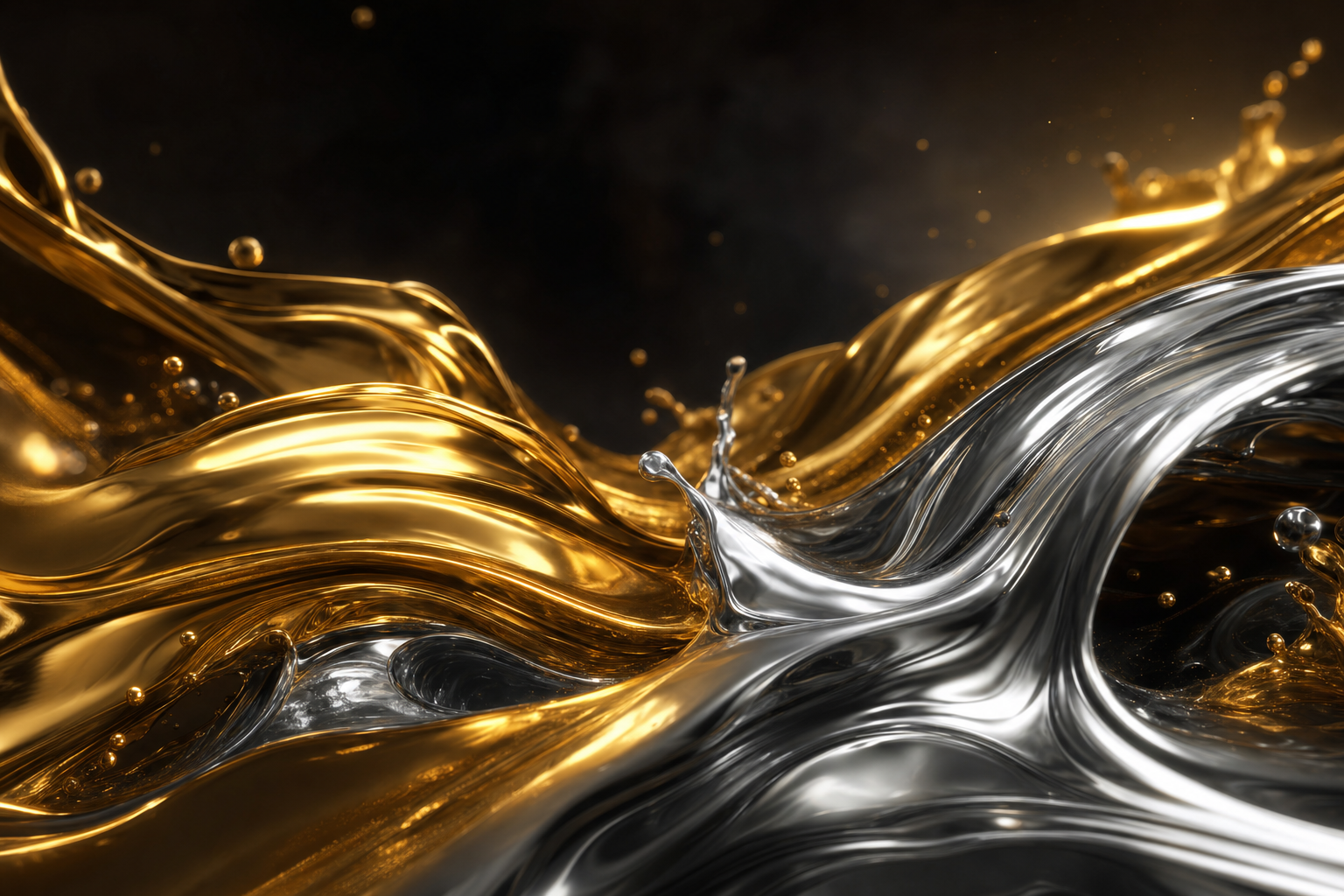 Abstrakter Hintergrund aus fliessendem Gold und Silber