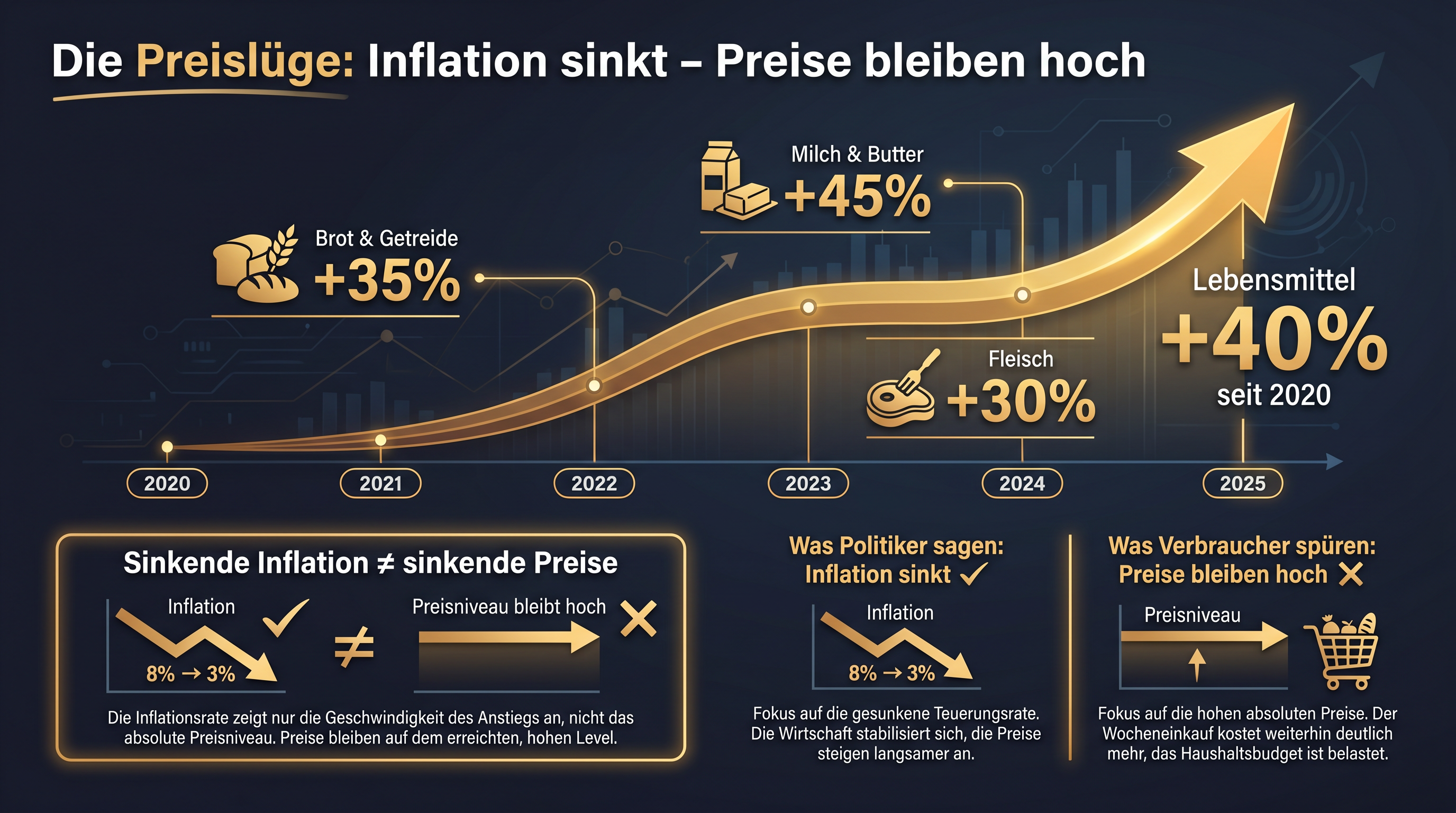 Infografik: Wie die Inflation dargestellt wird und wie sie tatsächlich auf das Preisniveau wirkt