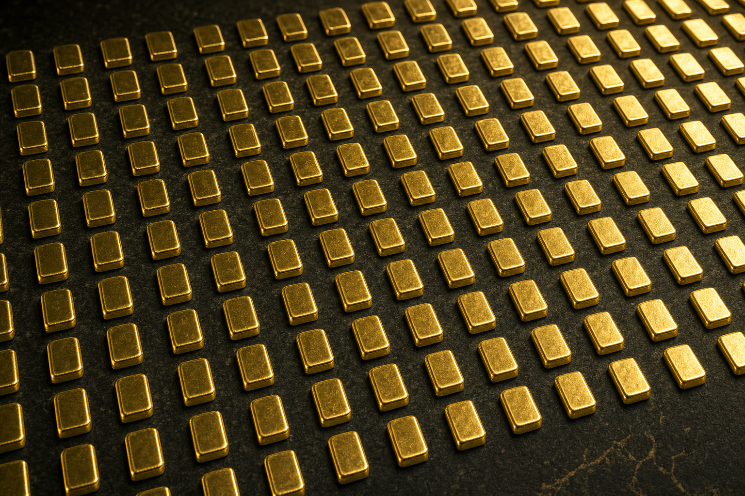 Viele kleine Gramm-Goldbarren in einem Raster angeordnet