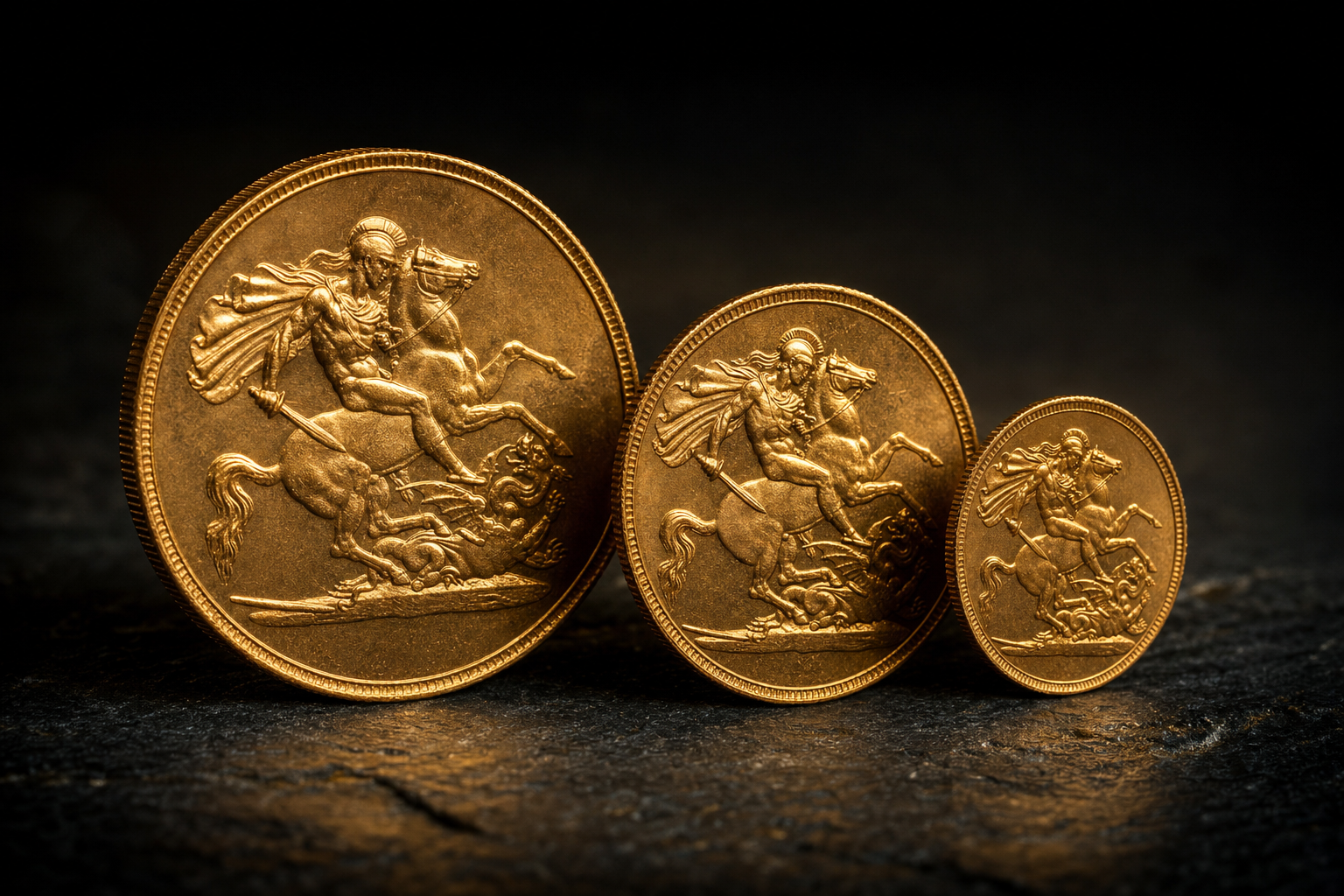 Verschiedene Sovereign-Stückelungen nebeneinander auf dunklem Untergrund