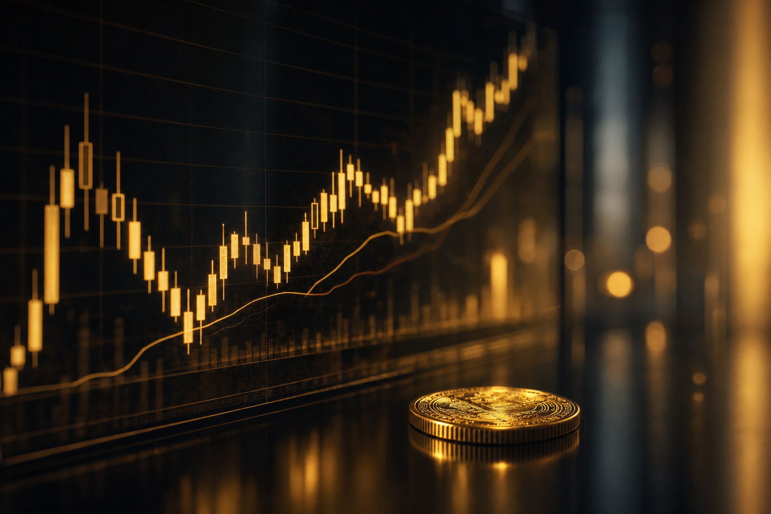 Digitaler Goldpreis-Chart auf dunklem Bildschirm als Sinnbild für börsengehandeltes Papiergold