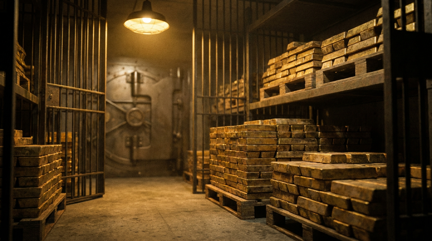 Gestapelte Goldbarren in einem Tresor als Sinnbild für strategische Notenbankreserven
