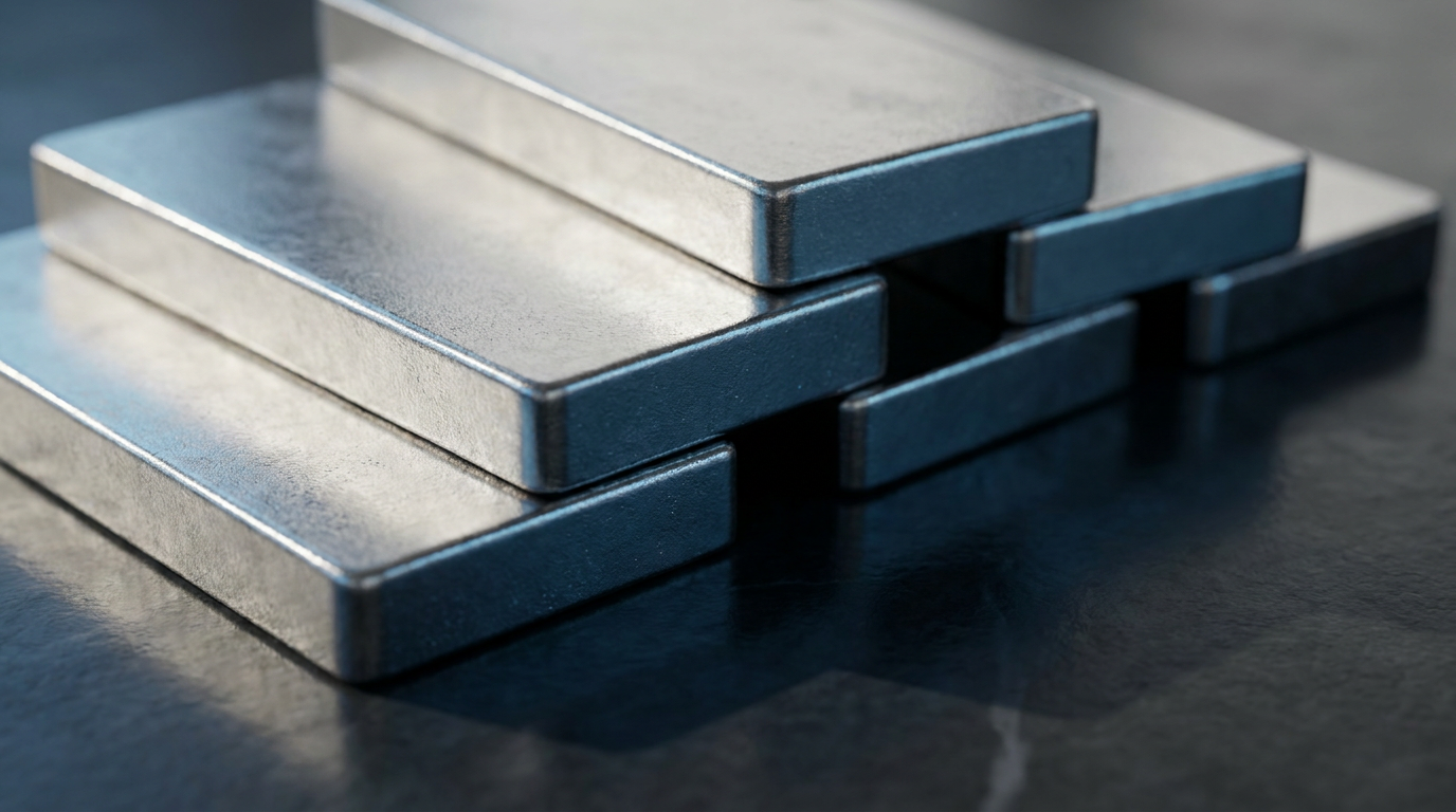 Gestapelte Palladiumbarren mit silbrig-weißem Metallglanz auf dunklem Untergrund