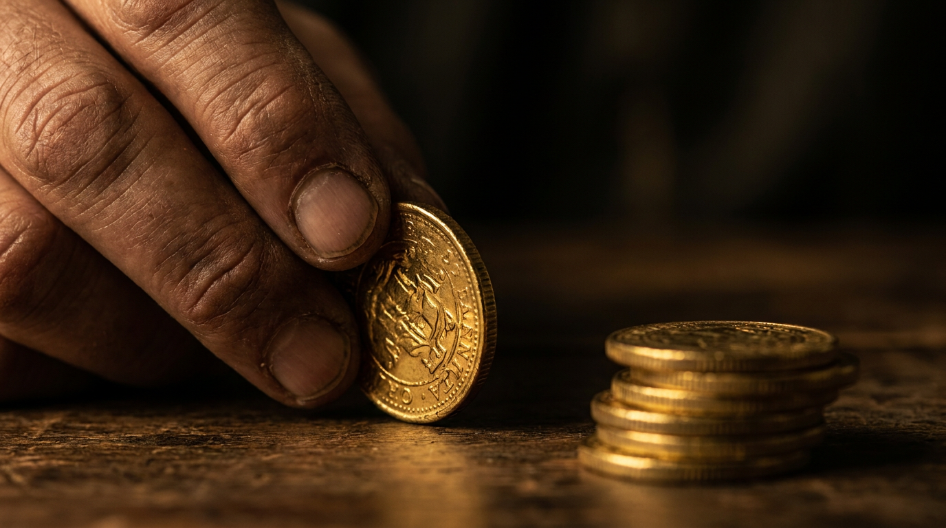 Eine physische Goldmünze in der Hand als Sinnbild für einen greifbaren Wertspeicher ohne Emittentenrisiko