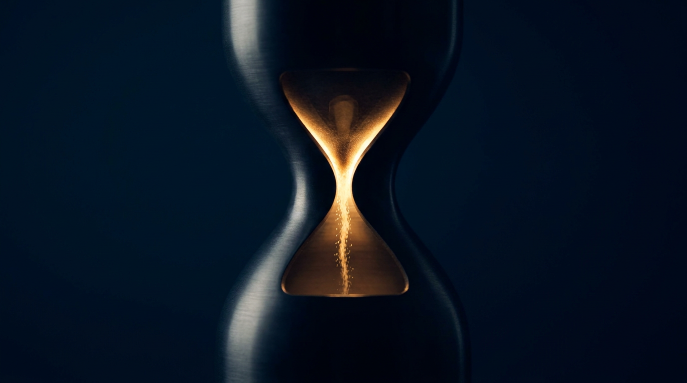 Sanduhr im goldenen Licht als Symbol für den demografischen Wandel und den wachsenden Finanzierungsdruck der Sozialversicherung