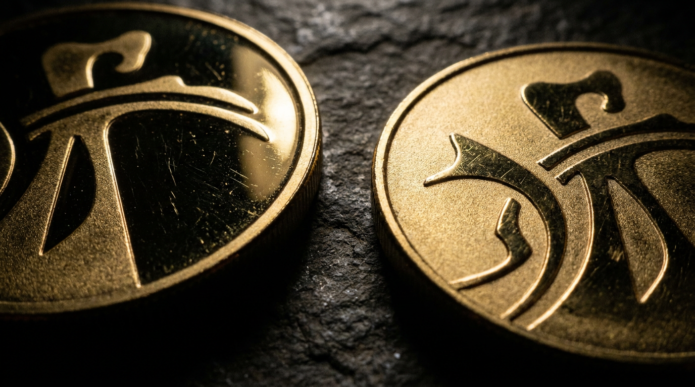 Zwei Goldmünzen im Vergleich, eine in spiegelnder Polierter Platte, eine in mattiertem Reverse Proof