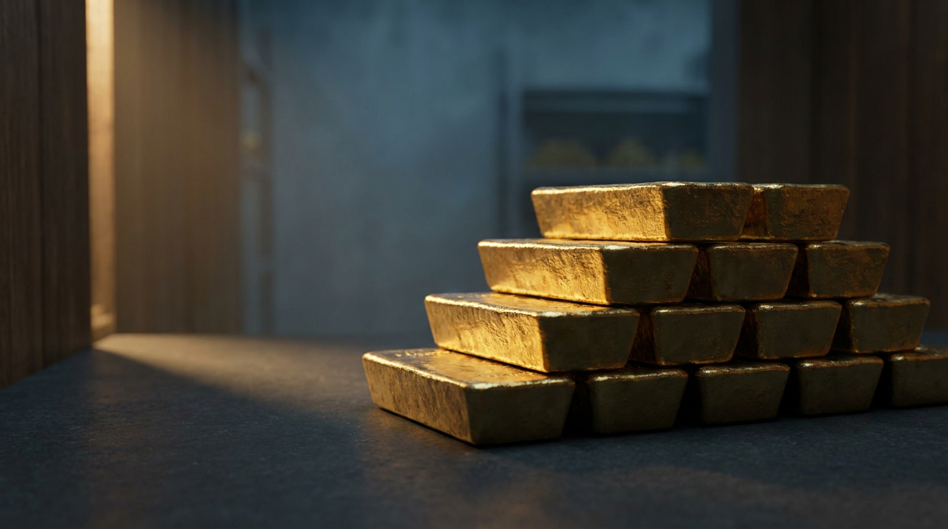 Gestapelte Ein-Kilo-Goldbarren im dunklen Licht als Symbol für das Comex-Standardformat