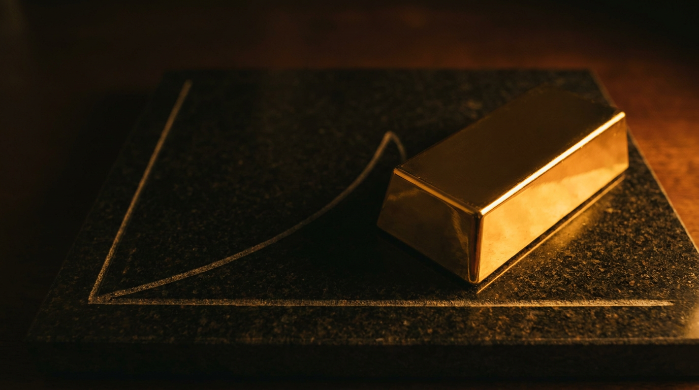 Goldbarren auf dunklem Stein mit einer angedeuteten Preisuntergrenze