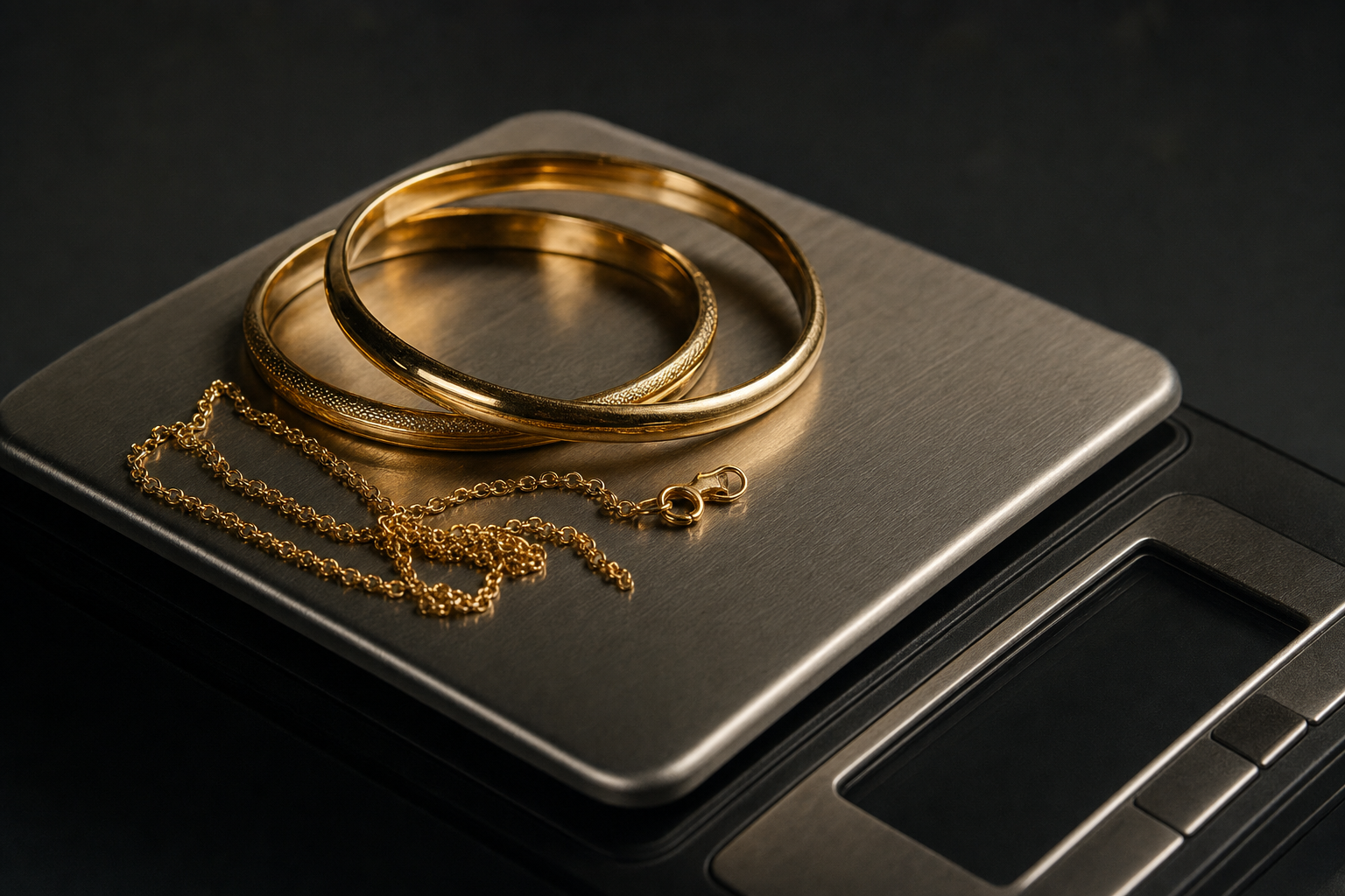 Goldschmuck wird auf einer Feinwaage gewogen
