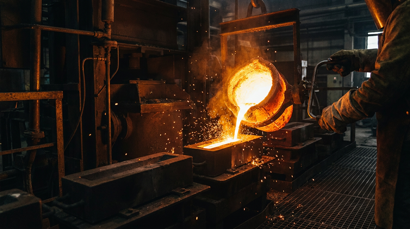 Geschmolzenes Gold wird in einer Scheideanstalt in eine Barrenform gegossen