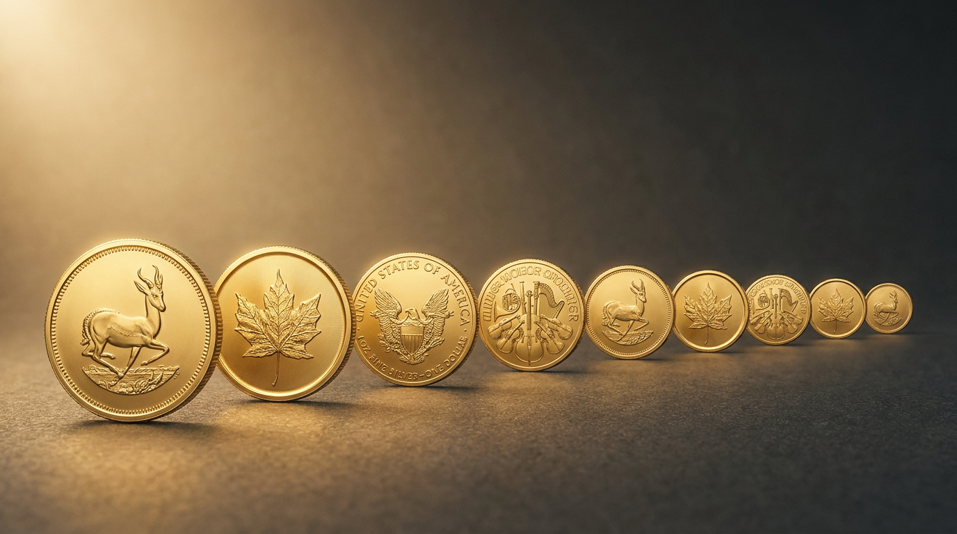 Geprägte Goldmünzen in einer Reihe angeordnet als Sinnbild für eine über Jahre geplante Entnahme in Tranchen
