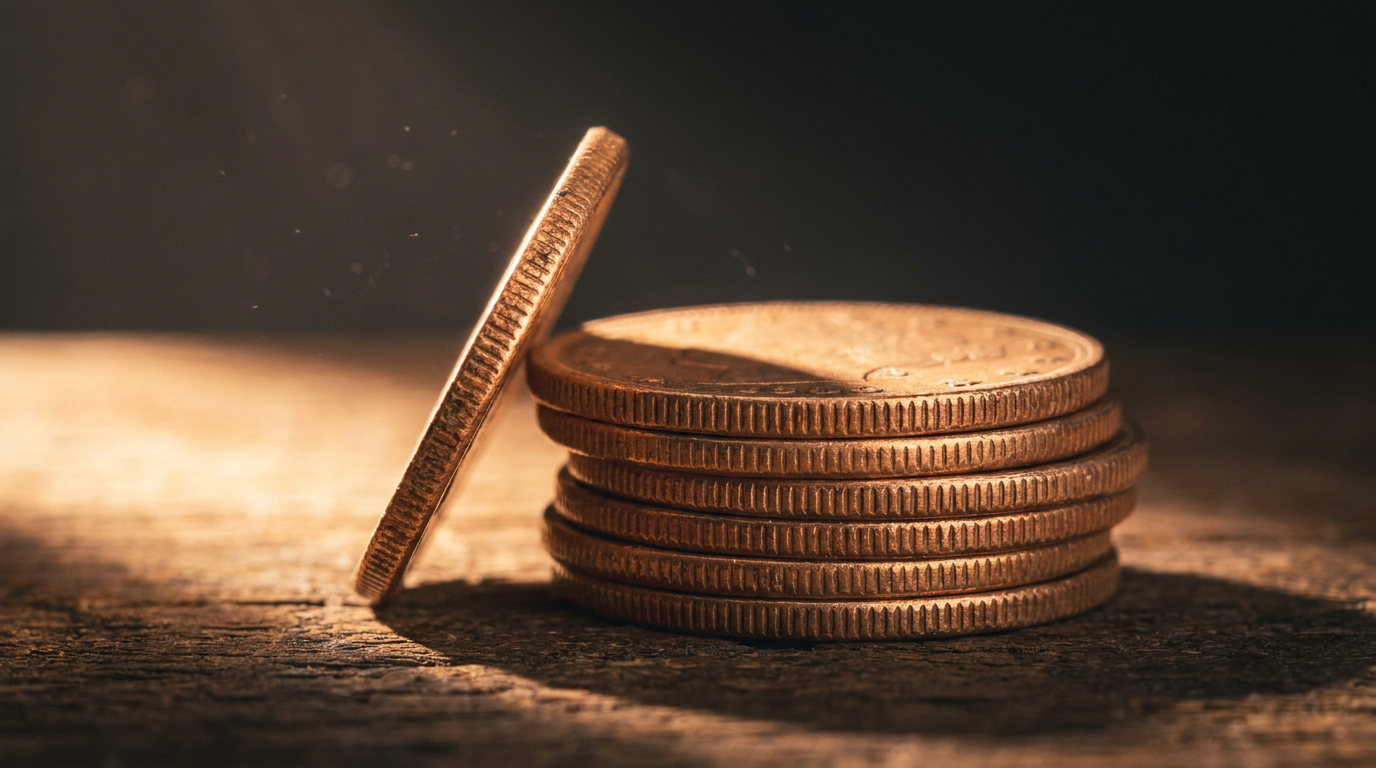 Historische amerikanische Goldmünzen aus 900er Rotgold auf dunklem Holz