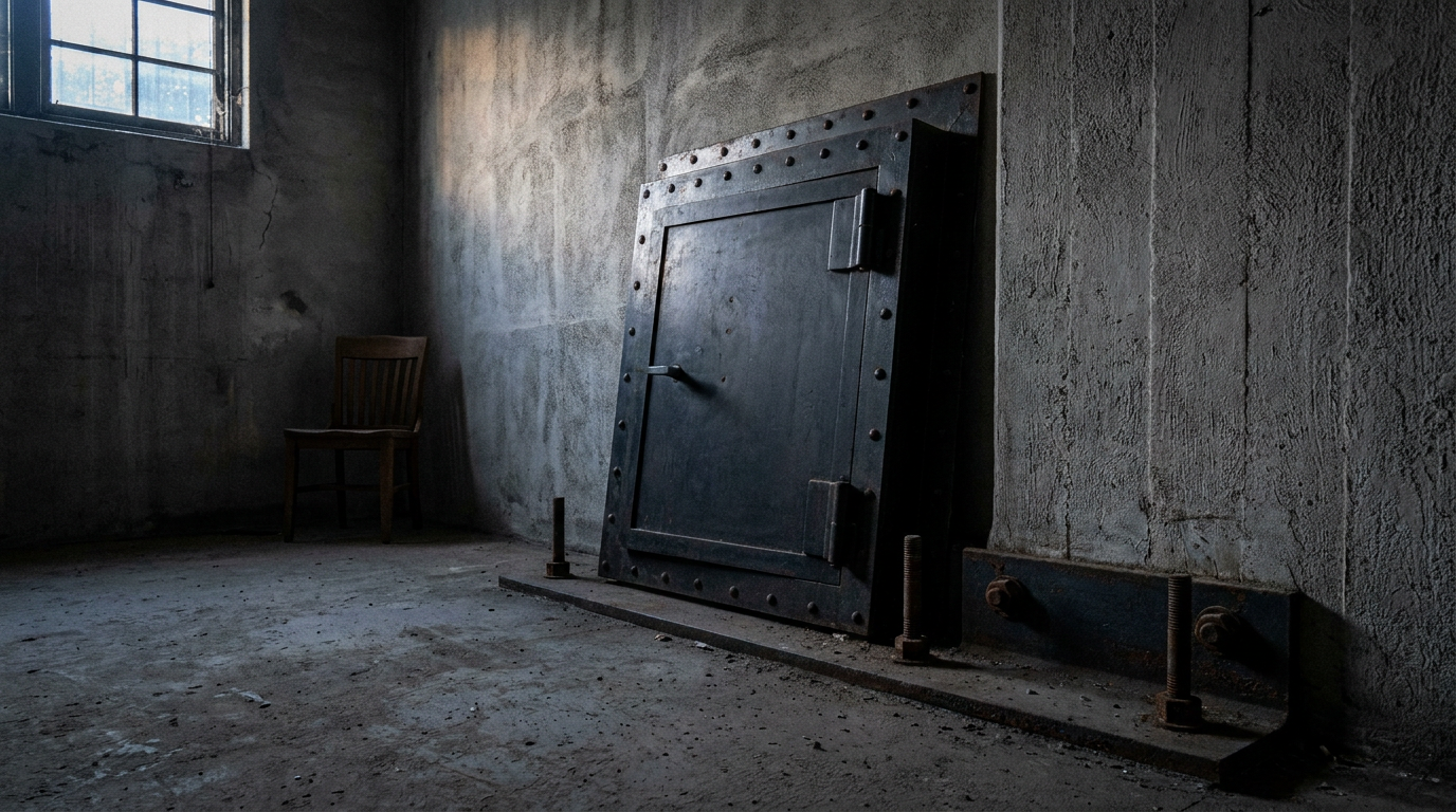 Schwerer Wertschutzschrank an einer tragenden Wand, im Boden verankert, mit Bodenplatte zur Lastverteilung