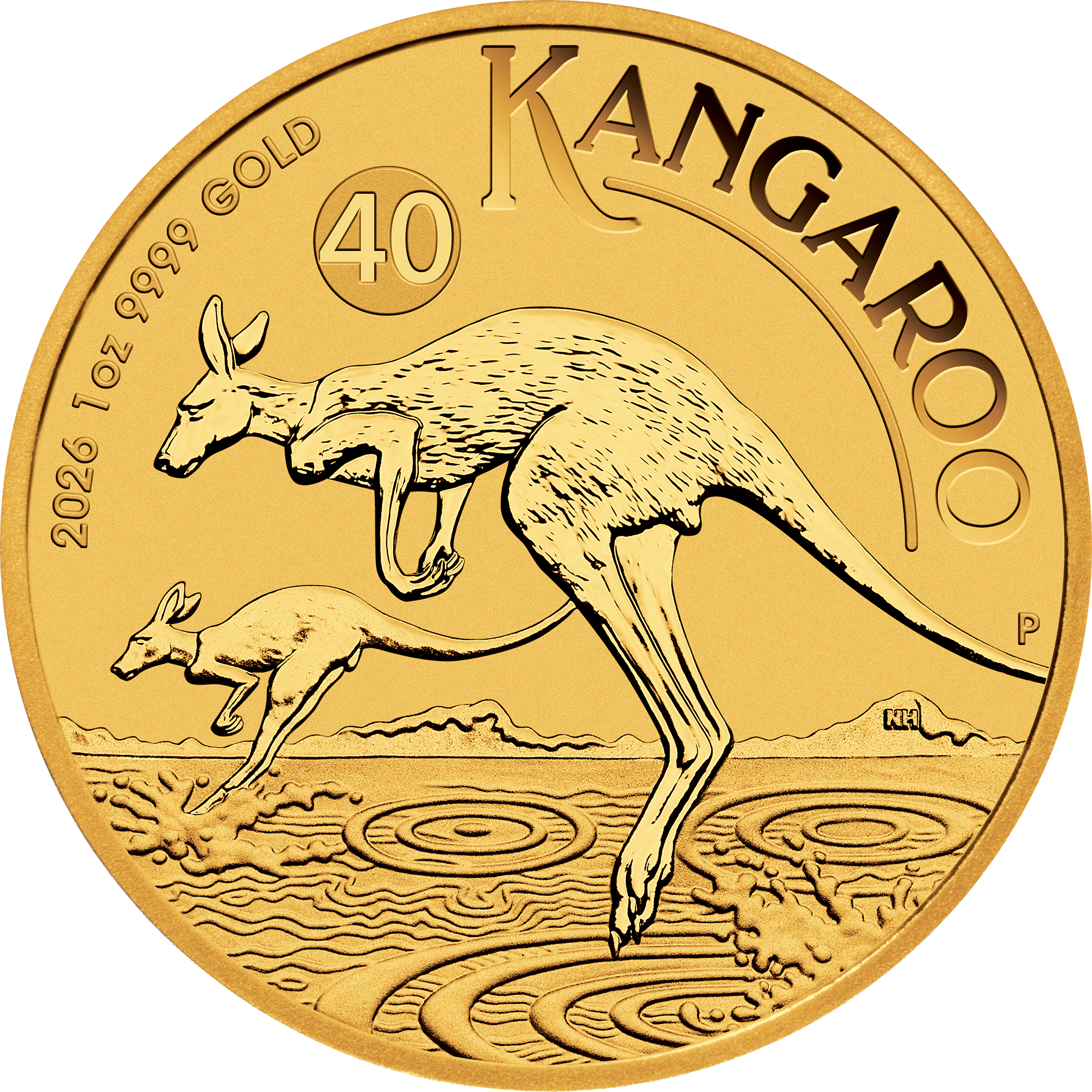 Motiv- und Wertseite der 1 Unze Gold Känguru Nugget 2026 der Perth Mint