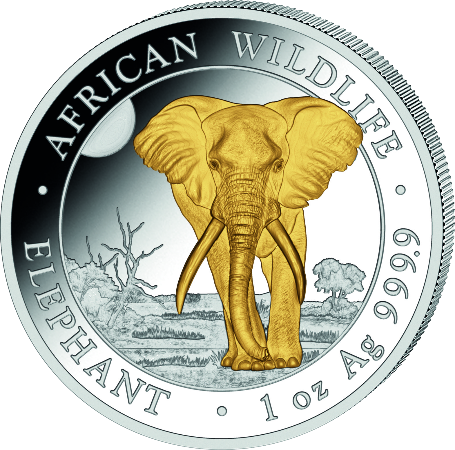 Teilvergoldete Silbermünze Somalia Elefant 2025 mit Auflage von 3.000 Stück