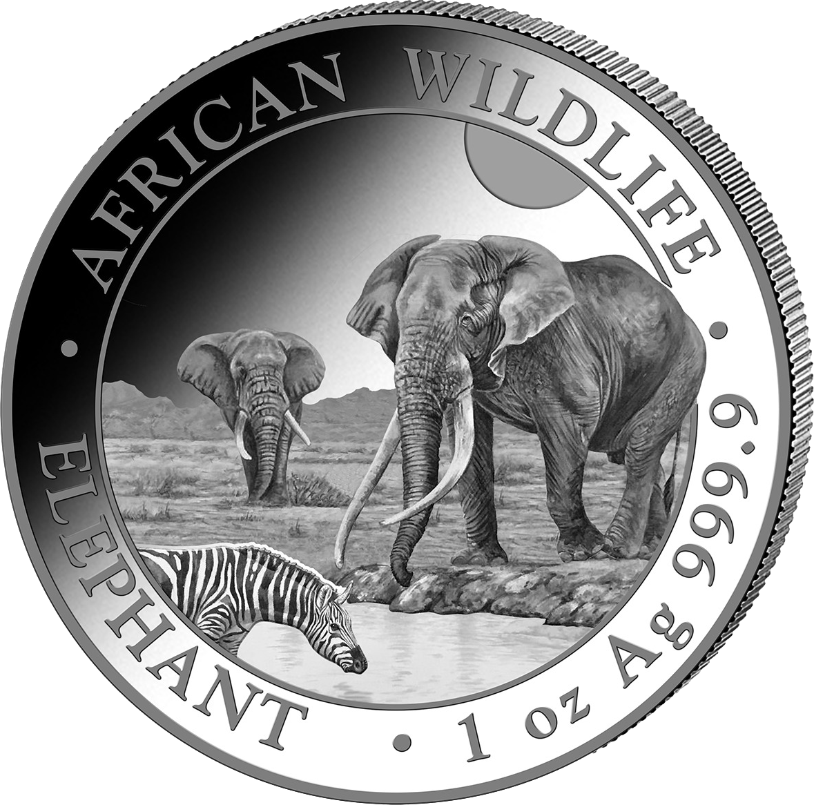 Motiv- und Wertseite der 1 Unze Silber Somalia Elefant 2026