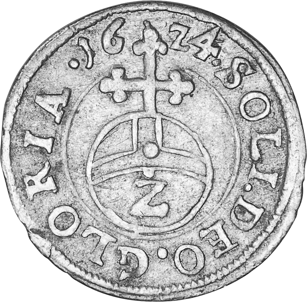 2 Kreuzer Silbermünze des Kurfürstentums Bayern aus der Zeit von 1623 bis 1636, Vorder- und Rückseite
