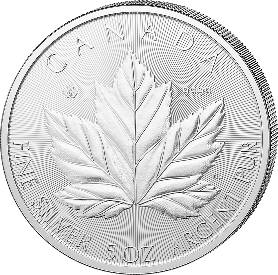 5-Unzen-Silbermünze Grand Maple Leaf 2026 mit Ahornblattmotiv und Radiallinien