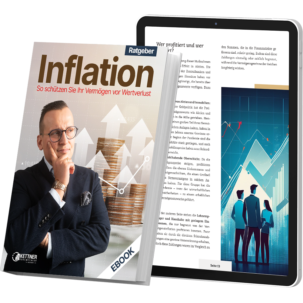 Mockup des kostenlosen PDF-Ratgebers Inflationsschutz von Kettner Edelmetalle